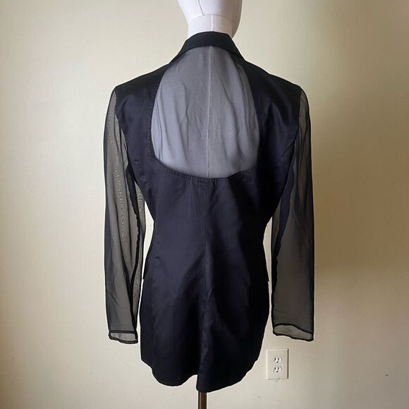 Vintage Bloomingdales Black Double Breasted Blazer Sheer Sleeves Gold Buttons 10 - Picture 6 of 8